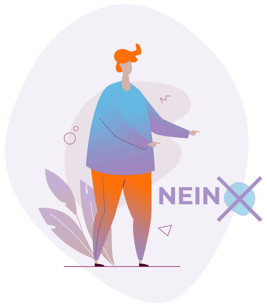 Diese Illustration zeigt eine männliche Person, die auf ein Wahlkreuz deutet, dass NEIN ankreuzt.